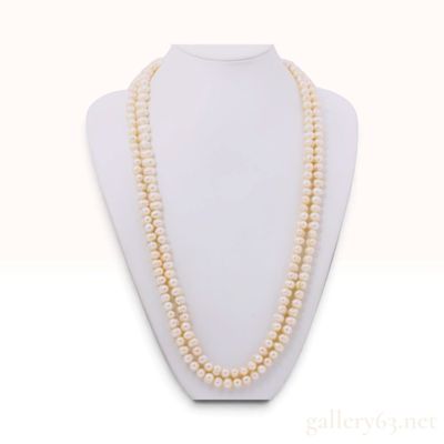 Sale Photo Thumbnail #183: A Double Strand Baroque Cultured Pearl Necklace with Floral Clasp