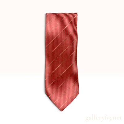 Sale Photo Thumbnail #254: Hermes Red and White Striped Silk Tie