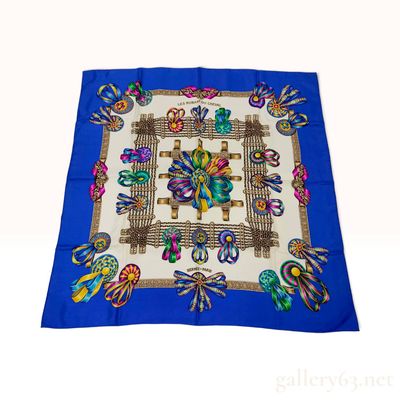 Sale Photo Thumbnail #56: Hermes Les Rubans du Cheval Cobalt Blue Silk Carre 90