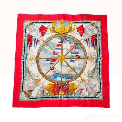 Sale Photo Thumbnail #293: Vintage Hermes Vive le Vent Red Silk Scarf 90