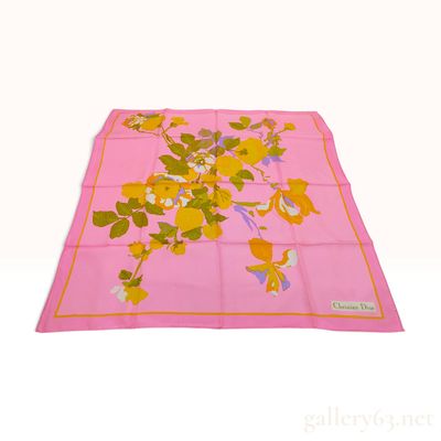 Sale Photo Thumbnail #510: Vintage Christian Dior Floral Print Pink Silk Scarf