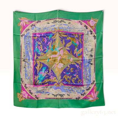 Sale Photo Thumbnail #344: Hermes Tropiques Green Silk Scarf 90