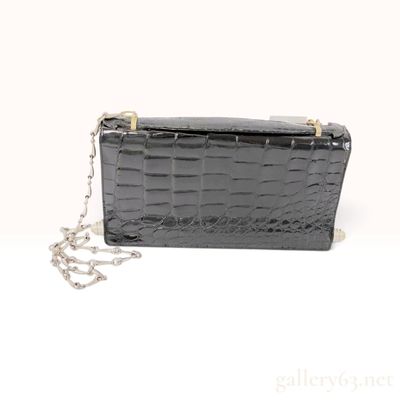 Sale Photo Thumbnail #524: Vintage Bally Black Glazed Crocodile Envelope Clutch