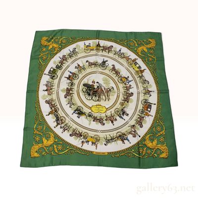 Sale Photo Thumbnail #25: Vintage Hermes La Promenade de Longchamps Forest Green Silk Carre 90
