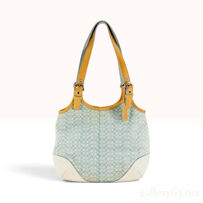Sale Photo Thumbnail #481: Coach Soho Signature Light Blue Canvas and Leather Small Hobo Handbag