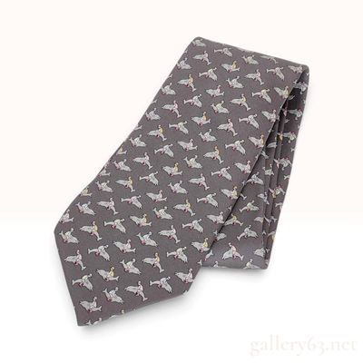 Sale Photo Thumbnail #460: Hermes Jockey on Dolphin Anthracite Silk Necktie 5241 SA