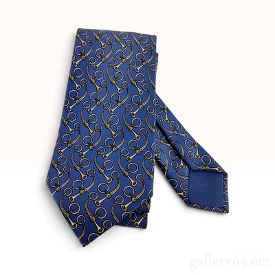 Sale Photo Thumbnail #307: Hermes Snaffle Bit Navy Blue Silk Tie