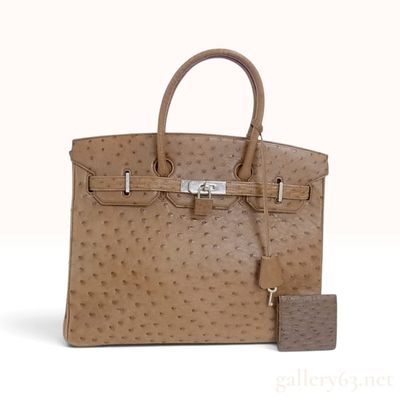 Sale Photo Thumbnail #372: Cognac Ostrich Leather Birkin Style Tote Bag and Matching Wallet
