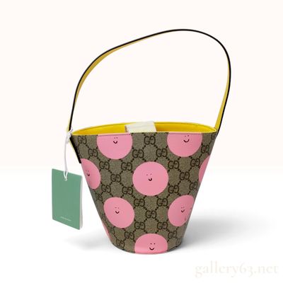 Sale Photo Thumbnail #168: NWT Gucci Children's GG Supreme Monogram Smile Pink Polka Dot Canvas Bucket Bag