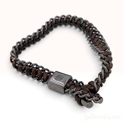 Sale Photo Thumbnail #179: Loewe Anagram Brown Leather and Gunmetal Woven Chain Bracelet