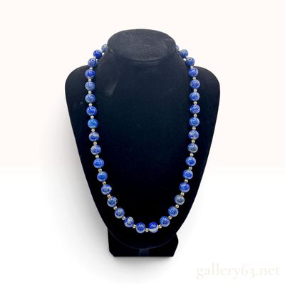 Sale Photo Thumbnail #457: Vintage Lapis Lazuli and Gold Over Sterling Silver Bead Necklace