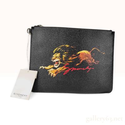 Sale Photo Thumbnail #442: NWT Givenchy Lion Graphic Black Leather Zip Clutch Large