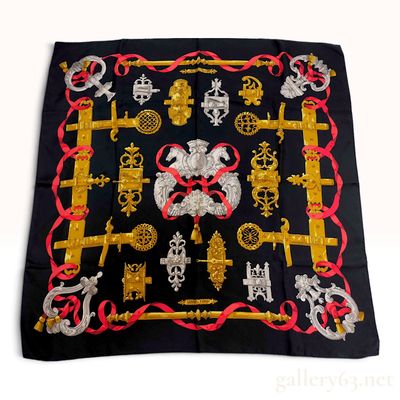 Sale Photo Thumbnail #336: Hermes Ferronnerie Black Silk Carre 90