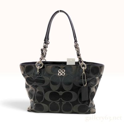 Sale Photo Thumbnail #151: Coach Madison Op Art Sateen Maggie Black Fabric Tote Bag