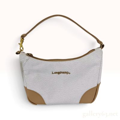 Sale Photo Thumbnail #238: Longchamp Essential White Canvas and Tan Leather Shoulder Bag NWT