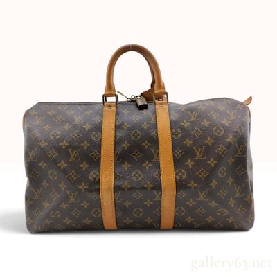 Sale Photo Thumbnail #38: Vintage Louis Vuitton Monogram Keepall 50 Brown Coated Canvas Duffle Bag with Accessories