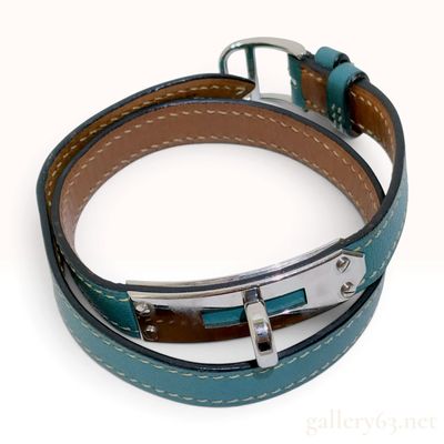 Sale Photo Thumbnail #498: Hermes Kelly Double Tour Teal Leather Bracelet