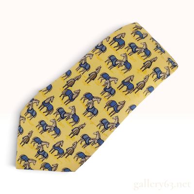 Sale Photo Thumbnail #517: Hermes 7698 OA Horse Print Yellow Silk Tie With Box