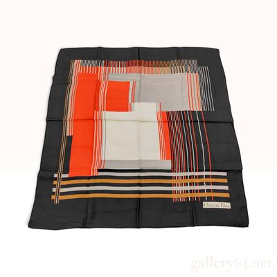 Sale Photo Thumbnail #286: Christian Dior Vintage Geometric Pattern Black and Orange Silk Scarf