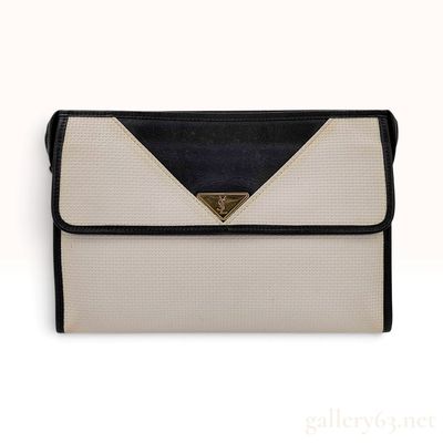 Sale Photo Thumbnail #412: Vintage Yves Saint Laurent Envelope Clutch Black and White Coated Canvas