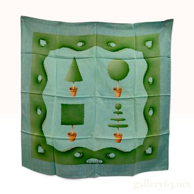 Sale Photo Thumbnail #99: Bvlgari Garden Topiary Print Green Silk Scarf 86cm