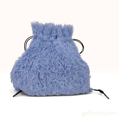 Sale Photo Thumbnail #504: Pleats Please Issey Miyake Light Blue Faux Fur Drawstring Pouch Bag