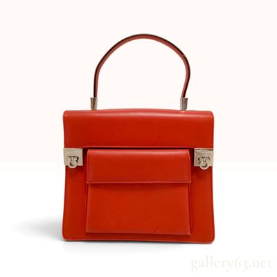 Sale Photo Thumbnail #50: Salvatore Ferragamo Gancini Red Smooth Leather Top Handle Handbag