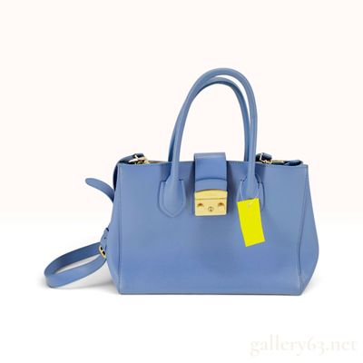 Sale Photo Thumbnail #84: Furla Metropolis Blue Saffiano Leather Tote Bag with Strap