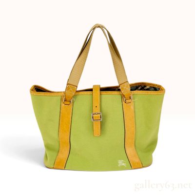 Sale Photo Thumbnail #376: Burberry Blue Label Green Canvas and Tan Leather Tote Bag