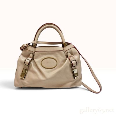 Sale Photo Thumbnail #224: Chloe Victoria Beige Leather Satchel with Red Edge Painting
