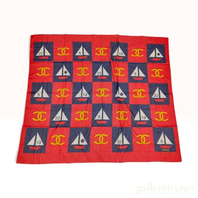 Sale Photo Thumbnail #143: Chanel Nautical Motif Red Cotton Scarf 130cm