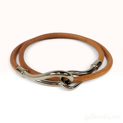 Sale Photo Thumbnail #54: Hermes Jumbo Hook Double Tour Tan Leather Bracelet with Box