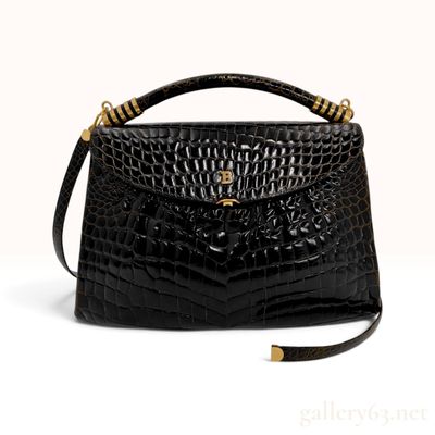Sale Photo Thumbnail #119: Vintage Bally Black Glace Crocodile Top Handle Bag Made in West Germany
