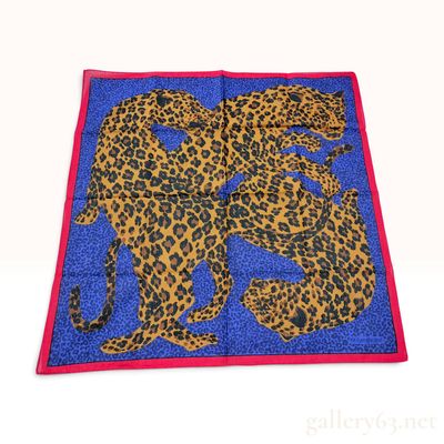 Sale Photo Thumbnail #141: Vintage Yves Saint Laurent Leopard Print Blue Silk Scarf