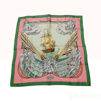 Sale Photo Thumbnail #351: Vintage Hermes Belles du Mer Green and Pink Silk Carre 90