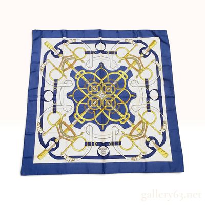 Sale Photo Thumbnail #429: Hermes Eperon d'Or Blue Silk Scarf Gavroche