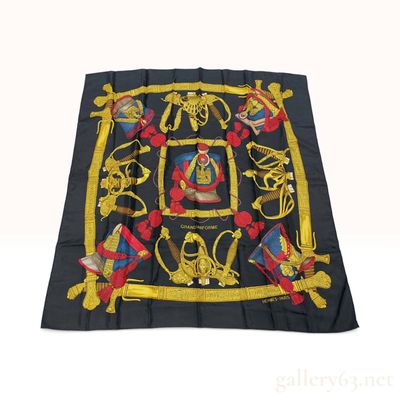 Sale Photo Thumbnail #246: Vintage Hermes Grand Uniforme Black Silk Carre 90