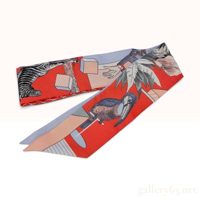 Sale Photo Thumbnail #347: Hermes Grand Theatre Nouveau Grenadine Red Silk Twilly Scarf With Box