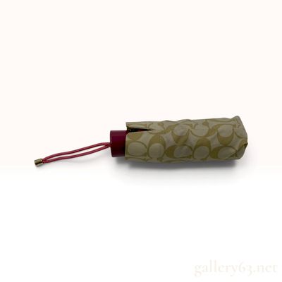 Sale Photo Thumbnail #243: Coach Signature Monogram Khaki and Burgundy Mini Umbrella