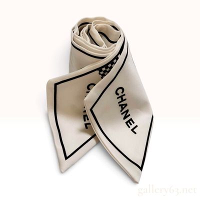 Sale Photo Thumbnail #454: Chanel CC Logo and Checkerboard Print Silk Twilly Scarf