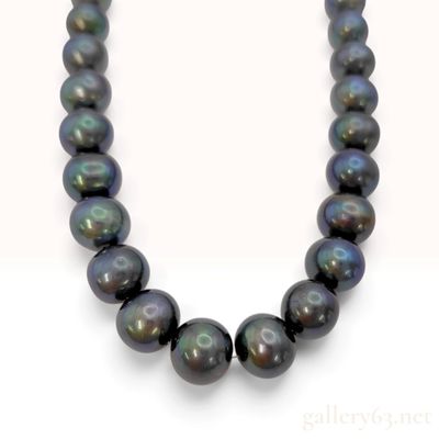 Sale Photo Thumbnail #45: Sterling Silver and Tahitian Pearl Graduated Knotted Necklace 17 Inch