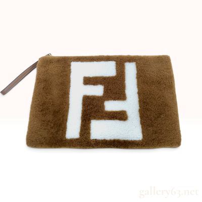 Sale Photo Thumbnail #79: Fendi Flat Logo Pouch Brown Shearling Large