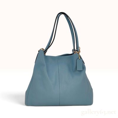 Sale Photo Thumbnail #292: Coach Edie 31 Dusty Blue Polished Pebbled Leather Shoulder Bag