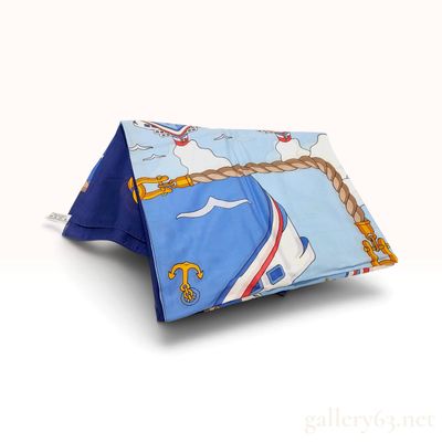 Sale Photo Thumbnail #377: Vintage Hermes S.S. Hermes-Paris Nautical Blue Cotton Carre 90 with Box
