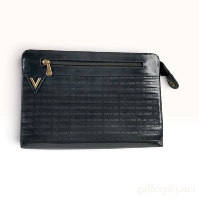 Sale Photo Thumbnail #278: Mario Valentino Embossed Black Leather Document Case Clutch