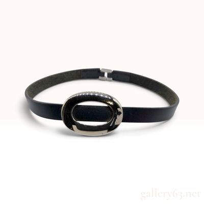 Sale Photo Thumbnail #59: Hermes Black Box Calf Leather Oval Buckle Choker