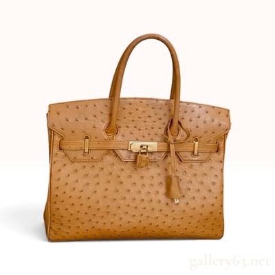Sale Photo Thumbnail #6: Ostrich Skin Birkin Style Tote Bag in Tan
