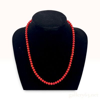 Sale Photo Thumbnail #295: Vintage Red Coral Beaded Necklace with 925 Sterling Silver Clasp