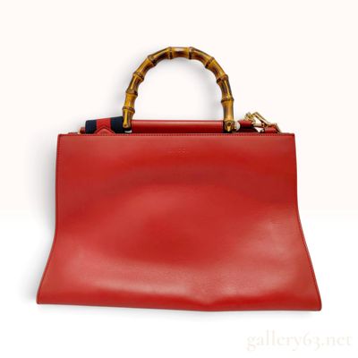 Sale Photo Thumbnail #281: Gucci Nymphaea Bamboo Top Handle Red Leather Tote