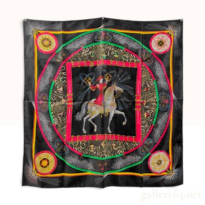 Sale Photo Thumbnail #272: Vintage Hermes Feux D'Artifice Black Silk Jacquard Carre 90